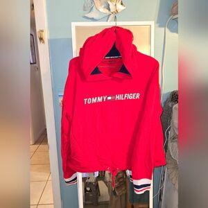 Tommy Hilfiger Vibrant Red Pullover With Matchin Sweat Pants. Has A Small Stain